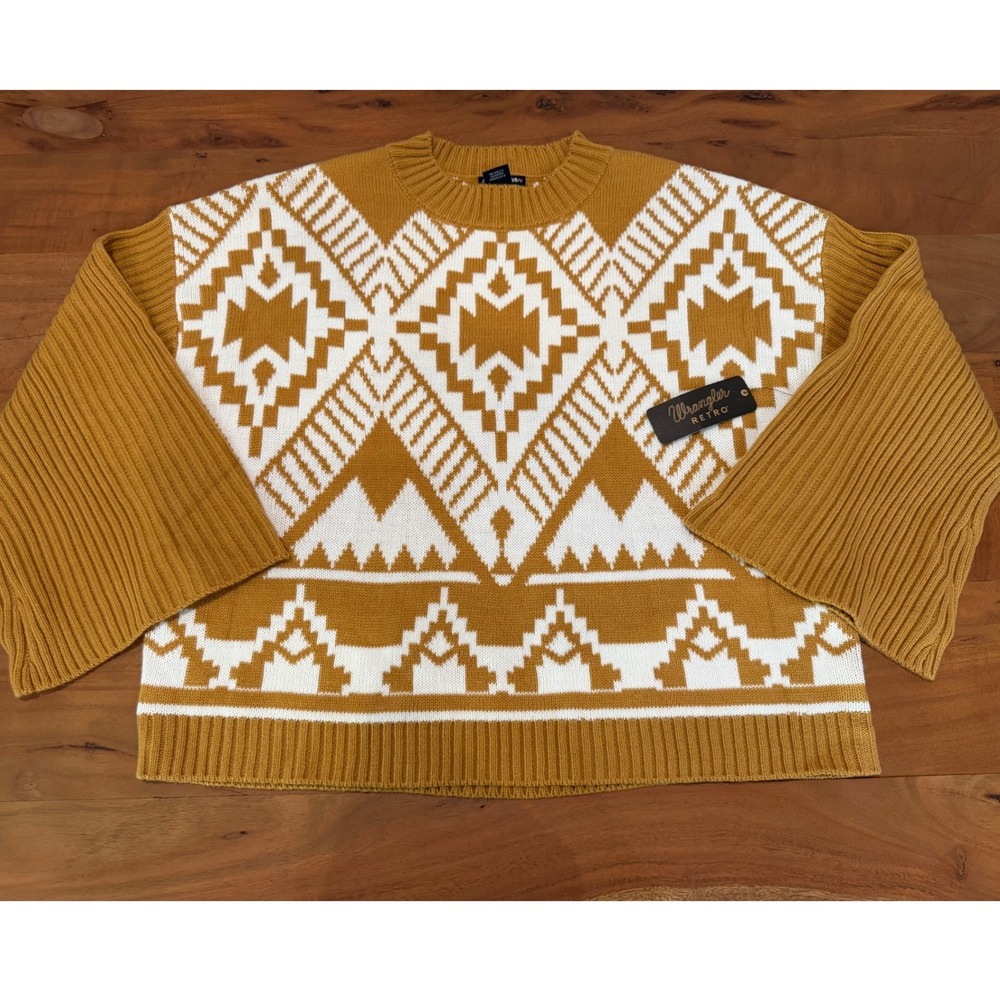 Wrangler Retro Sweater Mustard Yellow Southwestern Bell Sleeve Women's Medium